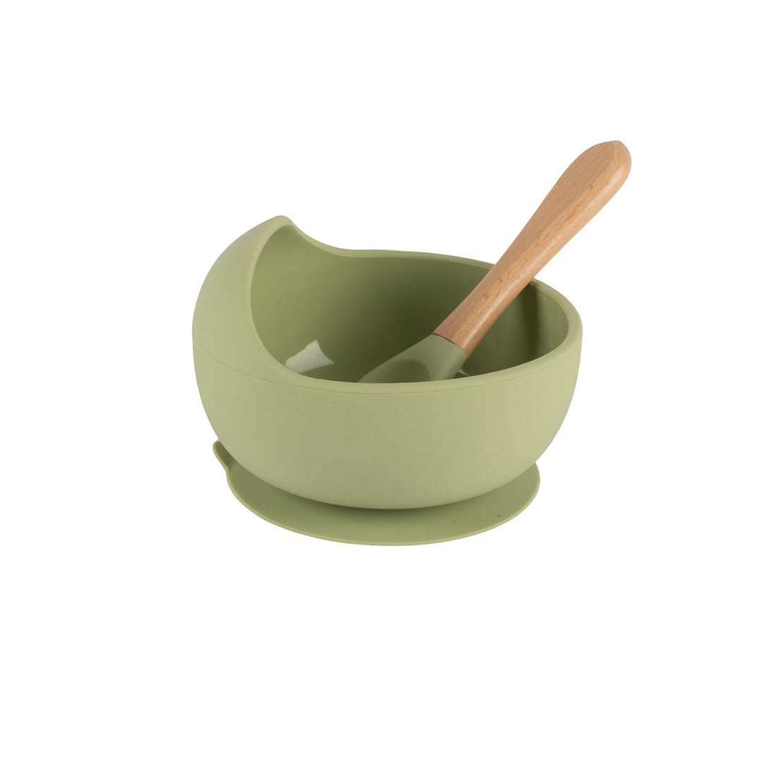 Bol de Silicona con Cuchara de Madera Personalizado - Verde - Mikeko