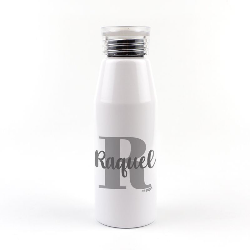 Botella Aluminio personalizada Inicial Negra - Mikeko