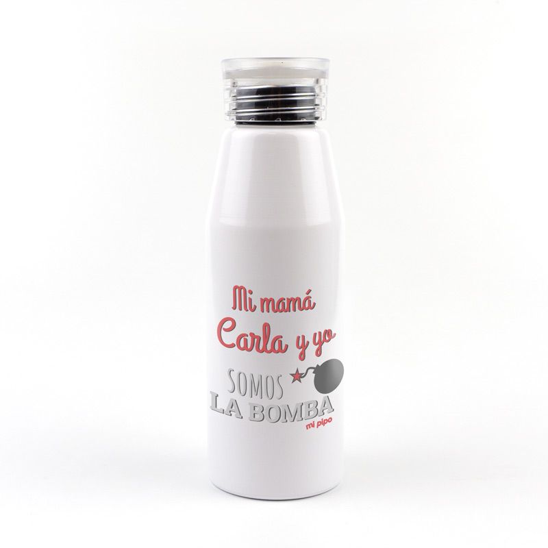 Botella Aluminio personalizada Mi mamá (Nombre) y yo somos la bomba - Mikeko