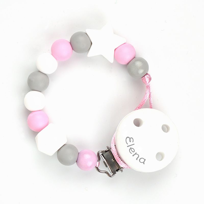 Cadenita Silicona Baby Rosa con nombre en el CLIP - Mikeko