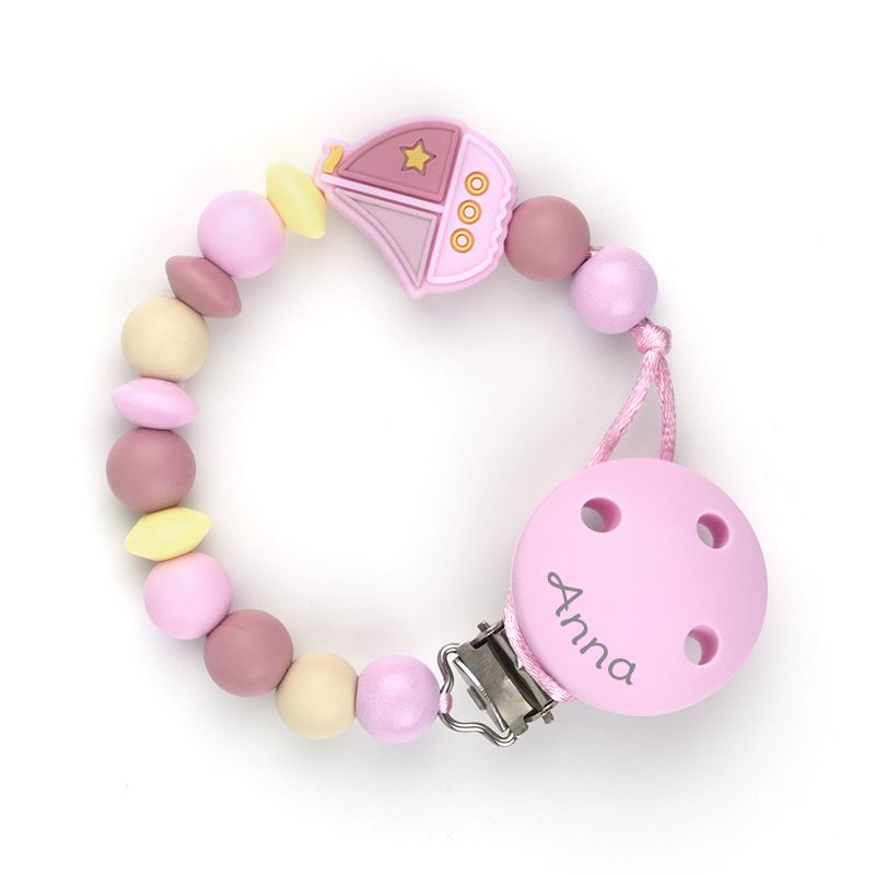 Cadenita Silicona Barquito Rosa con nombre en el CLIP - Mikeko