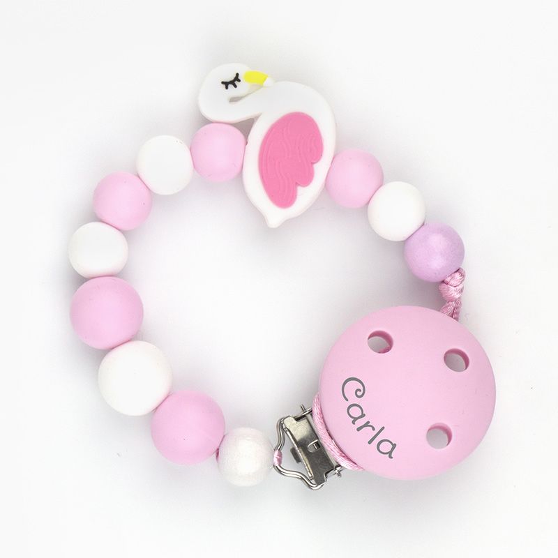 Cadenita Silicona Cisne Rosa con nombre en el CLIP - Mikeko
