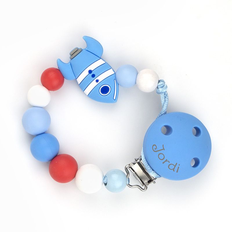 Cadenita Silicona Cohete Azul con nombre en el CLIP - Mikeko