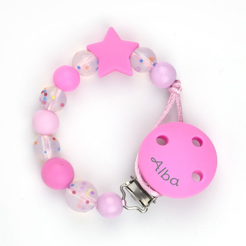 Cadenita Silicona Confeti Rosa con nombre en el CLIP - Mikeko