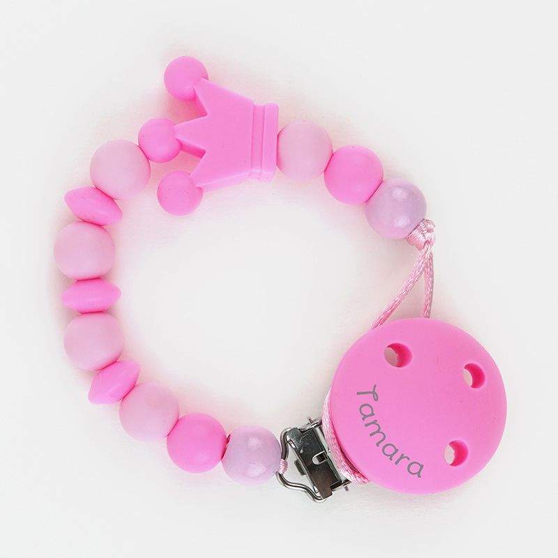 Cadenita Silicona Corona Tonos Rosa con nombre en el CLIP - Mikeko