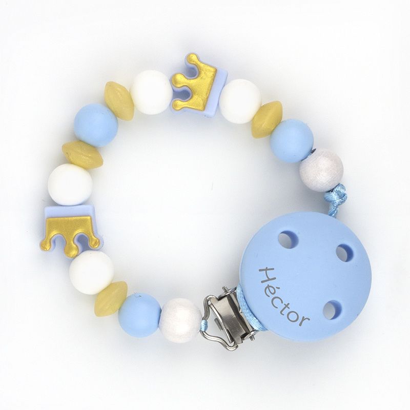Cadenita Silicona Coronas Celeste con nombre en el CLIP - Mikeko