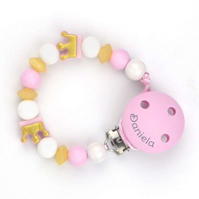 Cadenita Silicona Coronas Rosa con nombre en el CLIP - Mikeko