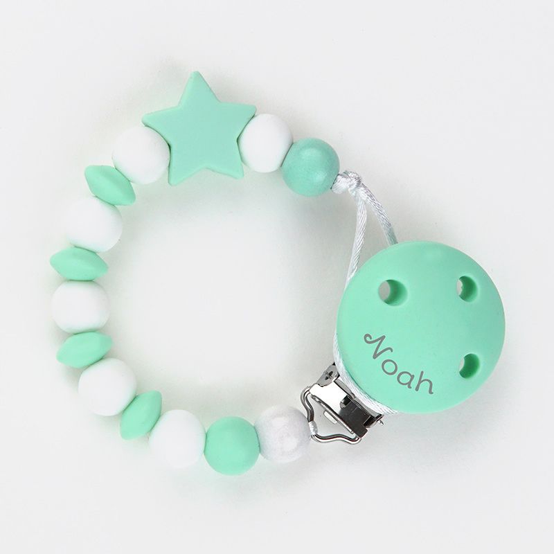 Cadenita Silicona Estrella Menta con nombre en el CLIP - Mikeko