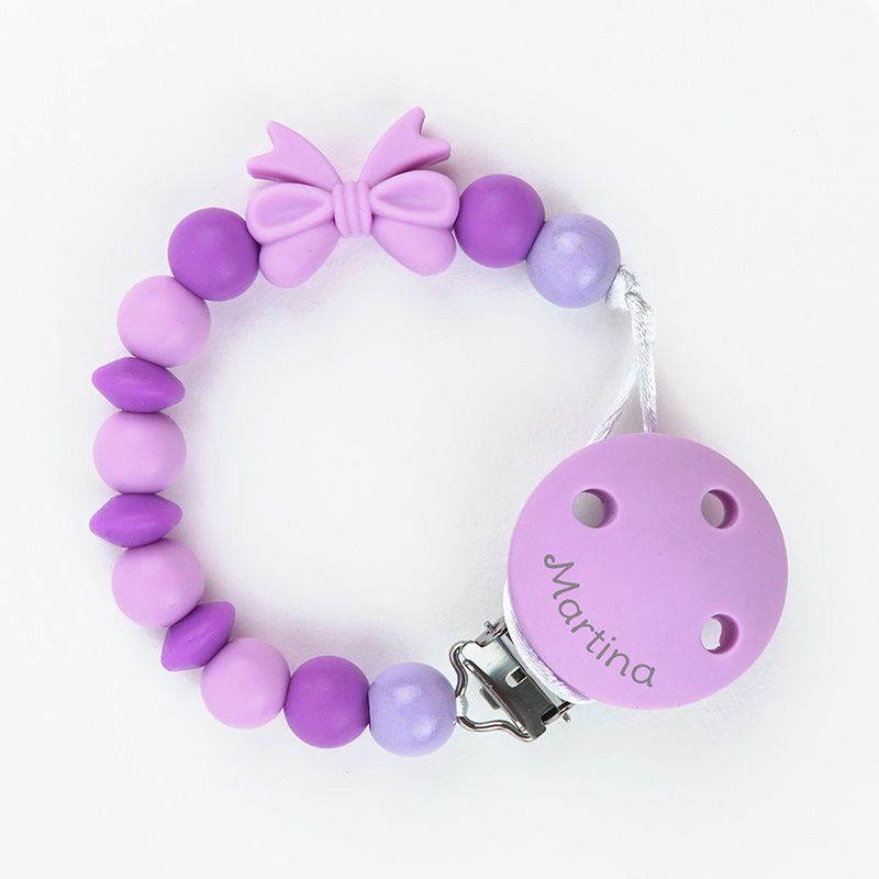 Cadenita Silicona Lazo Lila con nombre en el CLIP - Mikeko