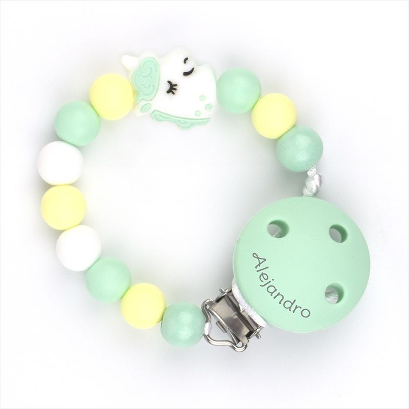 Cadenita Silicona Unicornio Menta con nombre en el CLIP - Mikeko