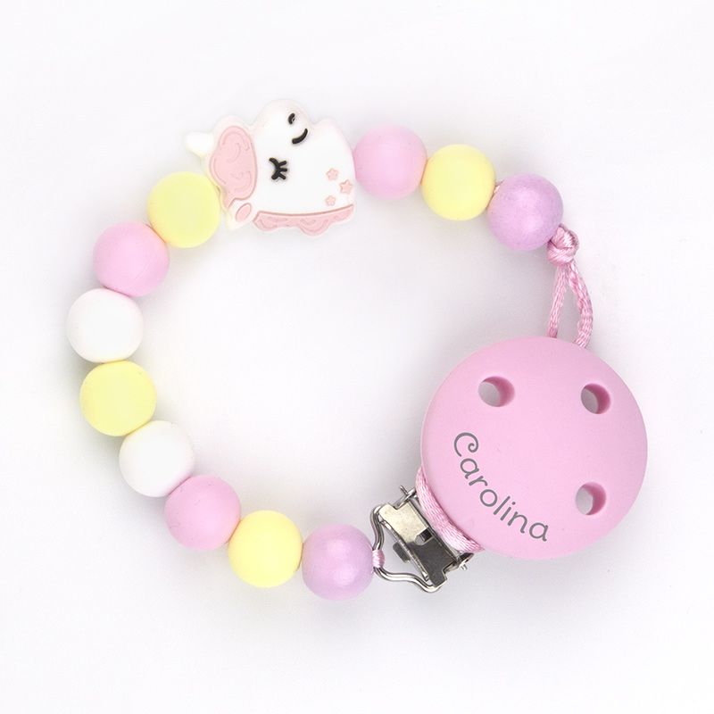 Cadenita Silicona Unicornio Rosa con nombre en el CLIP - Mikeko