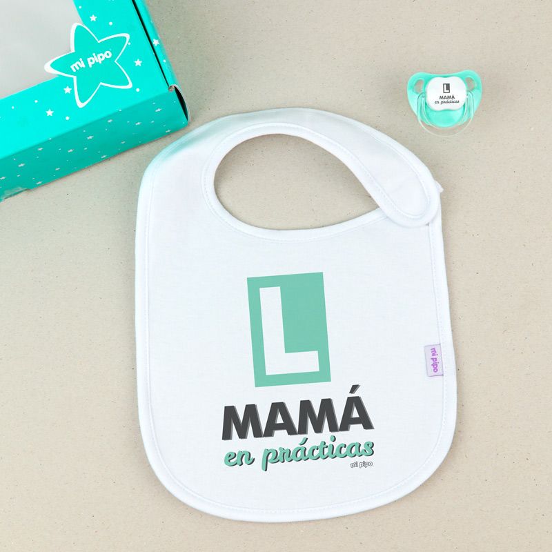 Cajita Babero + Chupete Mamá en prácticas menta - Mikeko