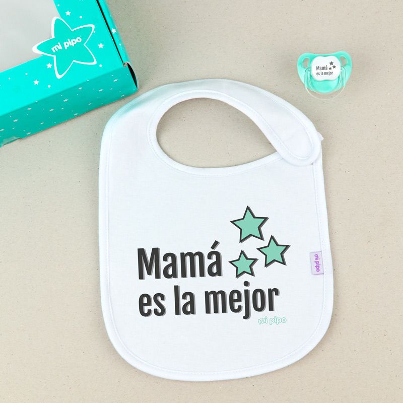Cajita Babero + Chupete Mamá es la mejor menta - Mikeko
