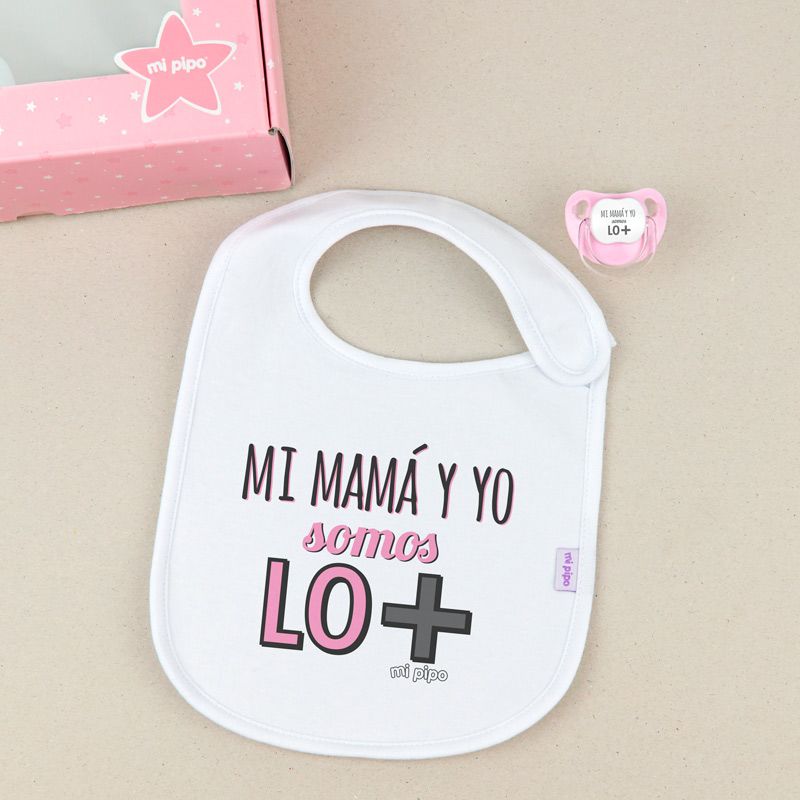Cajita Babero + Chupete Mi Mamá yo somos lo + rosa - Mikeko