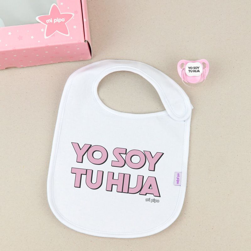 Cajita Babero + Chupete Yo soy tu Hija rosa - Mikeko