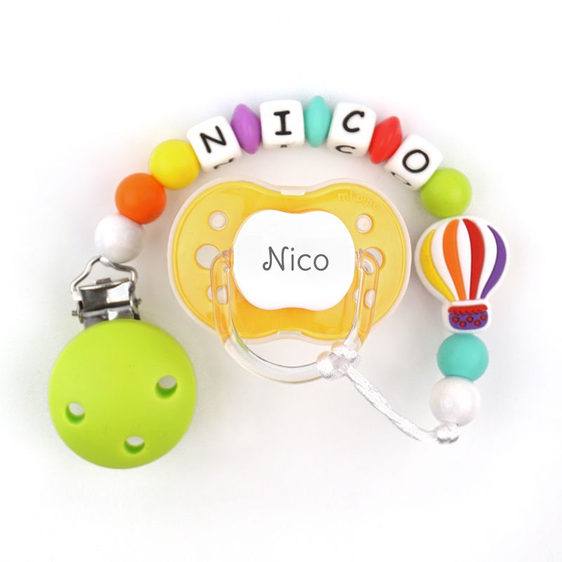 Cajita Chupete Sunset + Cadenita de silicona Globo Multicolor personalizada - Mikeko