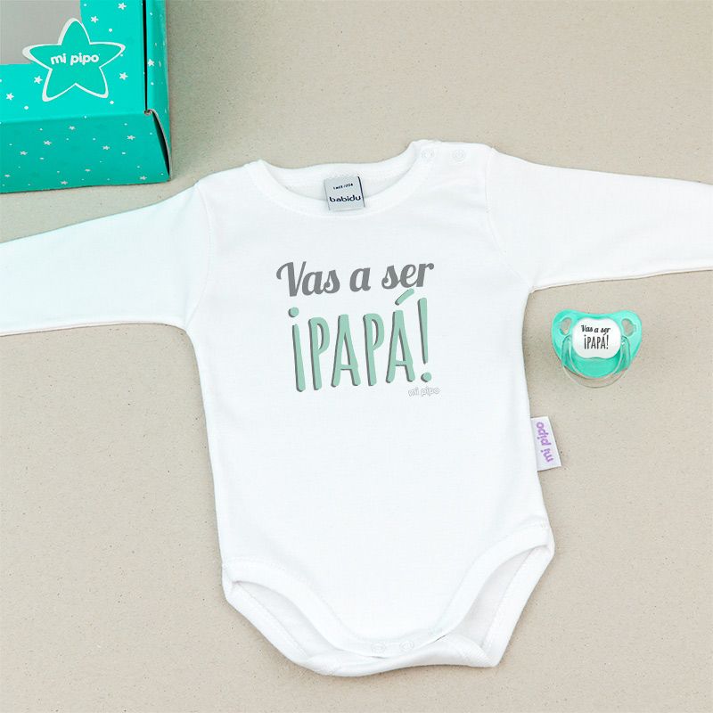Cajita Divertida Body + Chupete Vas a ser ¡PAPÁ! Menta - Mikeko