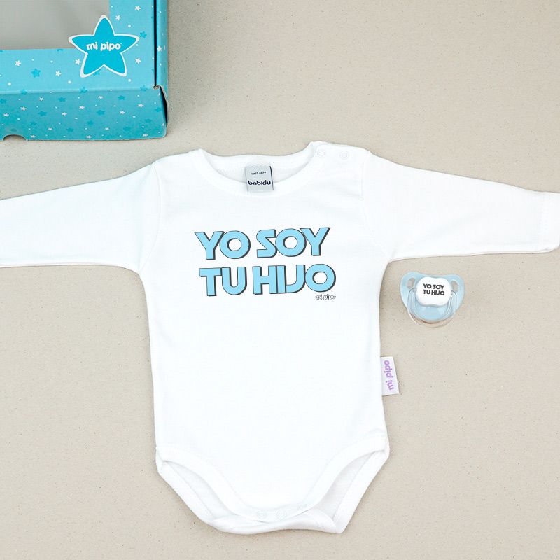 Cajita Divertida Body + Chupete Yo soy tu Hijo Azul - Mikeko