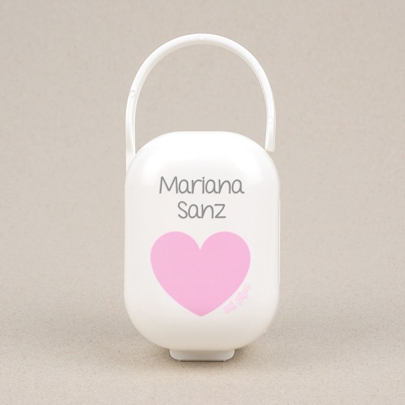 Cajita Portachupetes Blanca-Corazón Rosa Personalizada - Mikeko