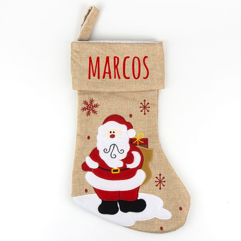 Calcetín Premium Yute Navidad Papá Noel personalizado - Mikeko