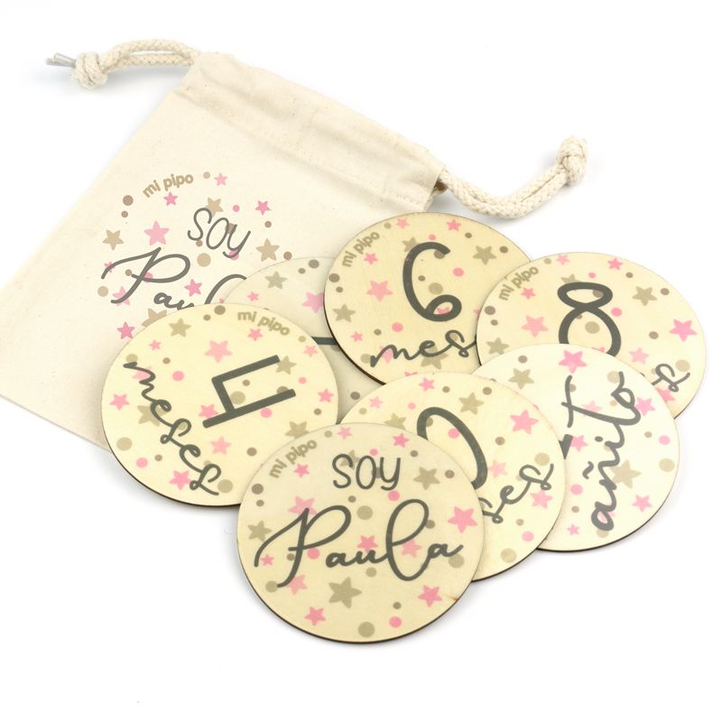 Cumplemeses Bebé Estrellas Rosa personalizado