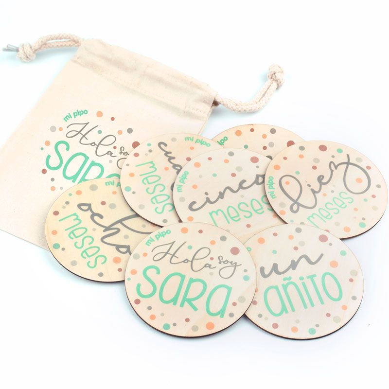 Cumplemeses Bebé Lunares Menta personalizado - Mikeko