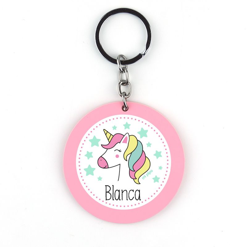 Llavero Metacrilato Redondo Unicornio Rosa Personalizado - Mikeko