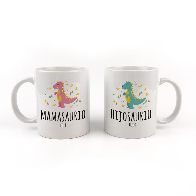 Pack Tazas cerámica o plástico Personalizada Mamasuario, Hijosaurio - Mikeko