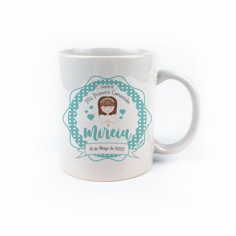 Taza cerámica Comunión Verde personalizada Nombre Niña –