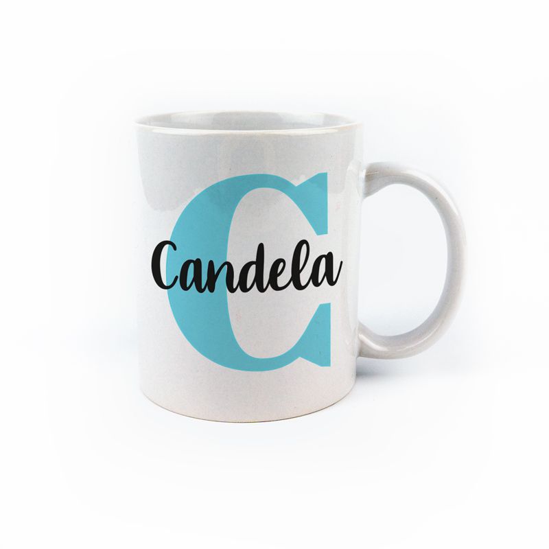 Taza cerámica o plástico Inicial Azul personalizada - Mikeko