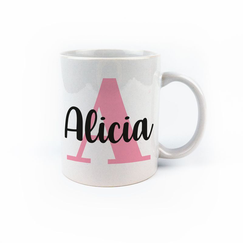 Taza cerámica o plástico Inicial Rosa personalizada - Mikeko