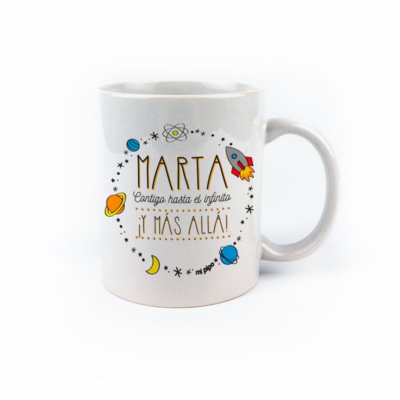 Taza cerámica o plástico (Nombre) contigo hasta el Infinito ¡y más allá! personalizada - Mikeko