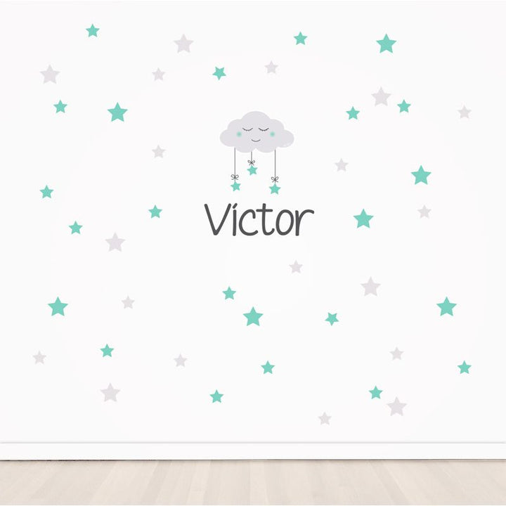Vinilo decorativo Maxi Nube con Estrellas Menta - Mikeko