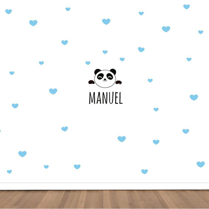 Vinilo decorativo Maxi Panda Corazones Azul - Mikeko