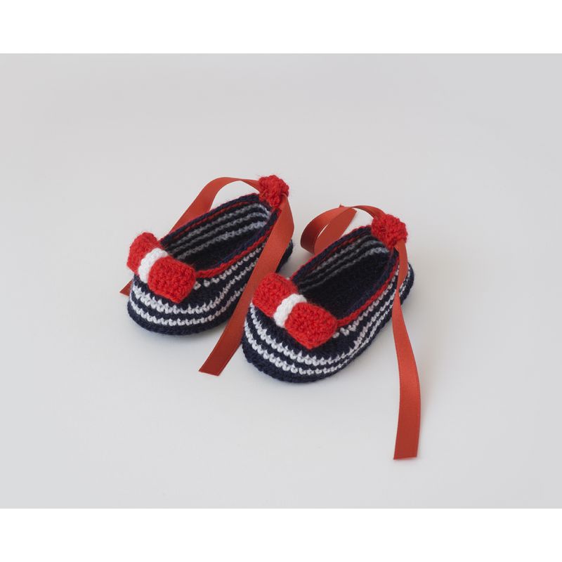 Zapatitos de Ganchillo Verano Niña Lazo Rojo - Mikeko