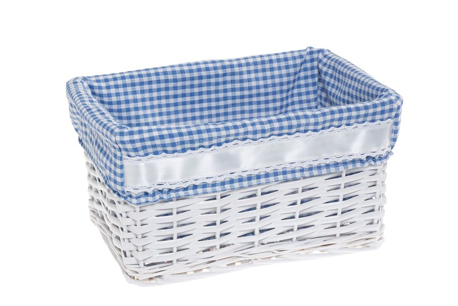 Cesta de mimbre blanca con forro de tela vichy