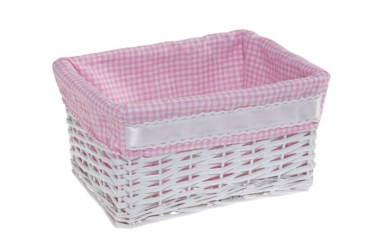 Cesta de mimbre blanca con forro de tela vichy