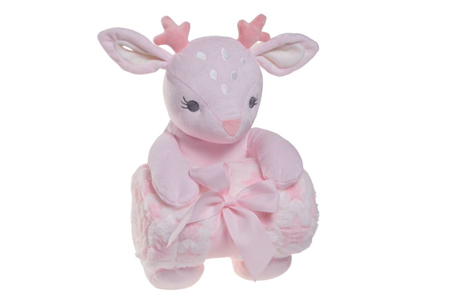 Manta personalizada con nombre + peluche ciervo Rosa | Regalo bebé