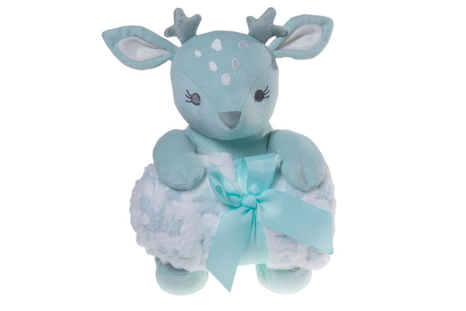 Manta personalizada con nombre + peluche ciervo verde | Regalo bebé