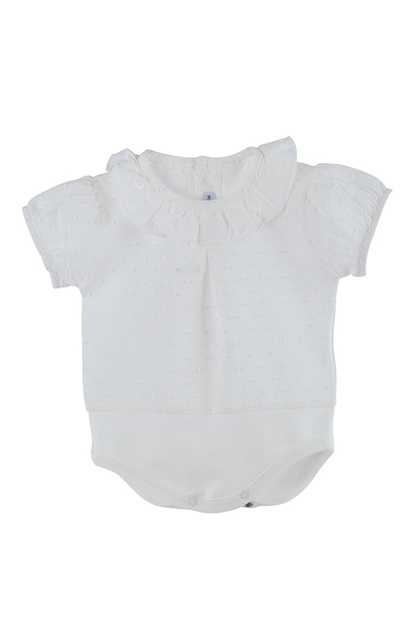 Body bebé plumeti con cuello volante manga corta