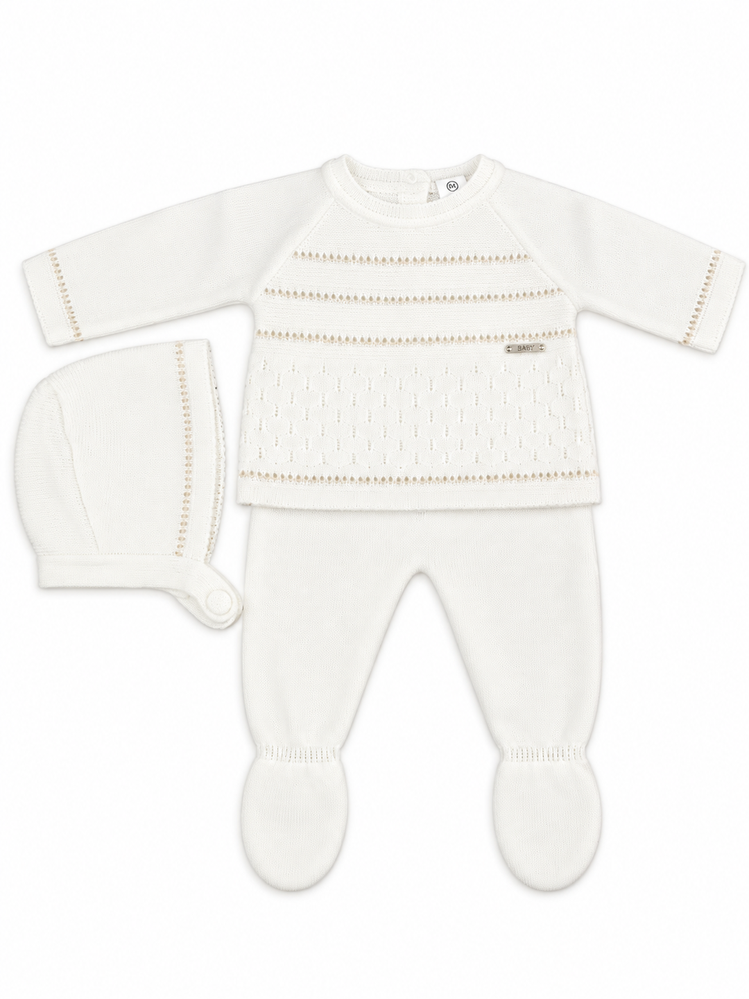 Conjunto bebé marfil de punto con detalles beige