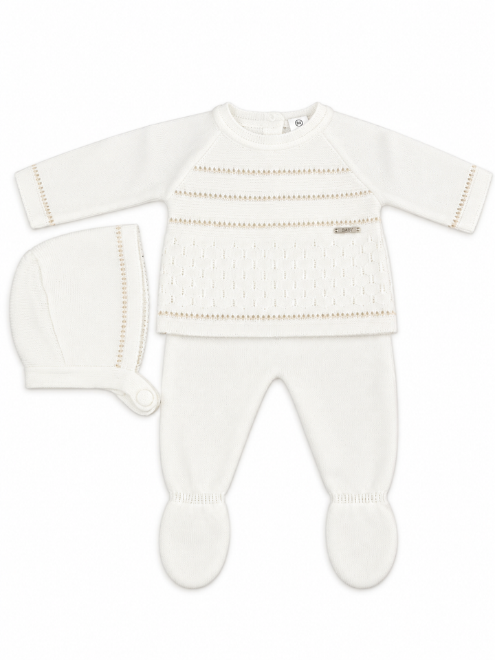 Conjunto bebé marfil de punto con detalles beige