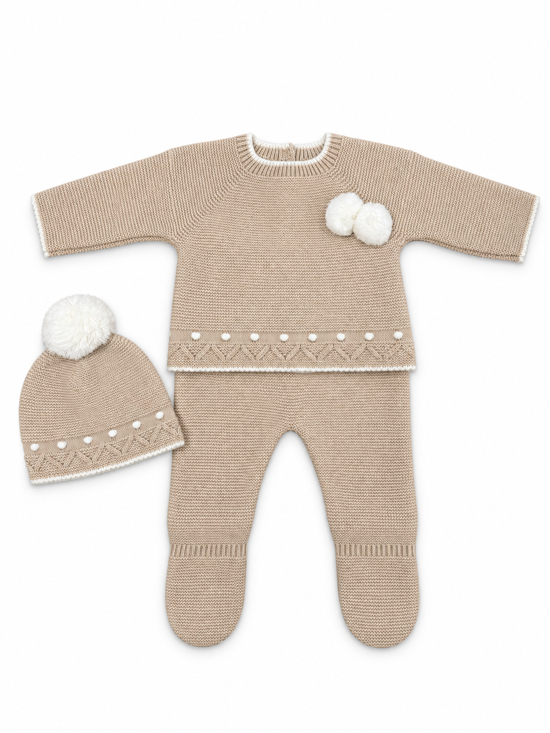 Conjunto de punto para bebé con gorro – Camel