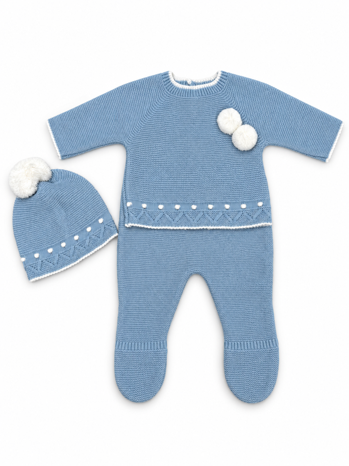 Conjunto de punto para bebé con gorro – Azul azafata