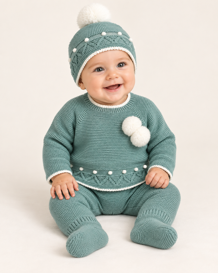Conjunto de punto bebé 3 piezas – Verde