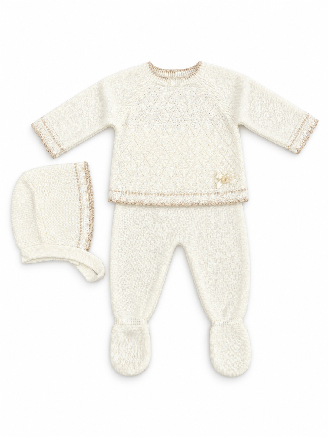 Conjunto de punto para bebé con capota – Beige