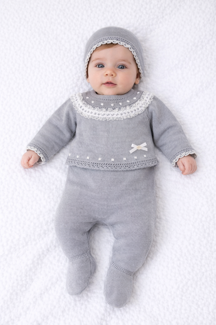 Conjunto de hilo para bebé gris 3 piezas