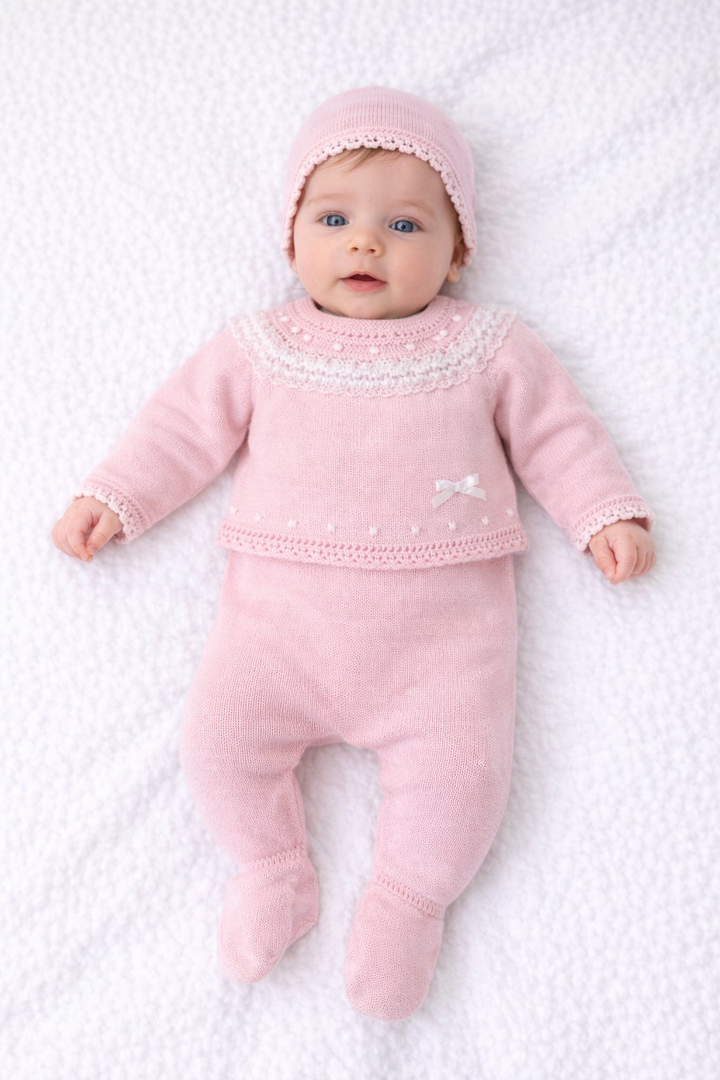 Conjunto de hilo para bebé rosa 3 piezas