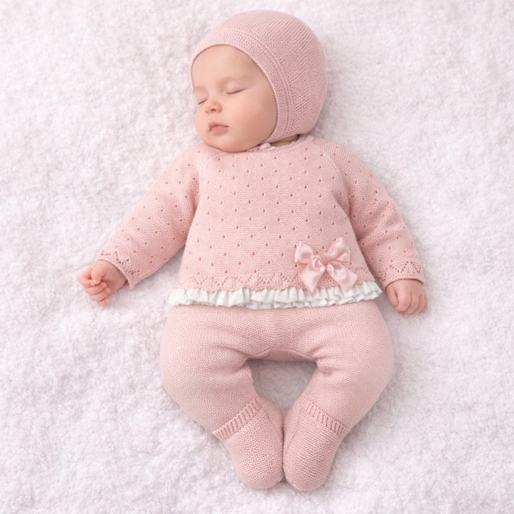 Conjunto Bebé hilo Perforado Rosa