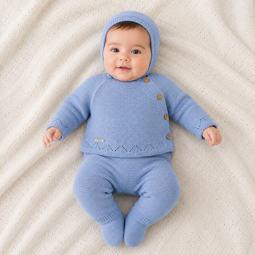 Conjunto de Punto para Bebé con Capota – Azul